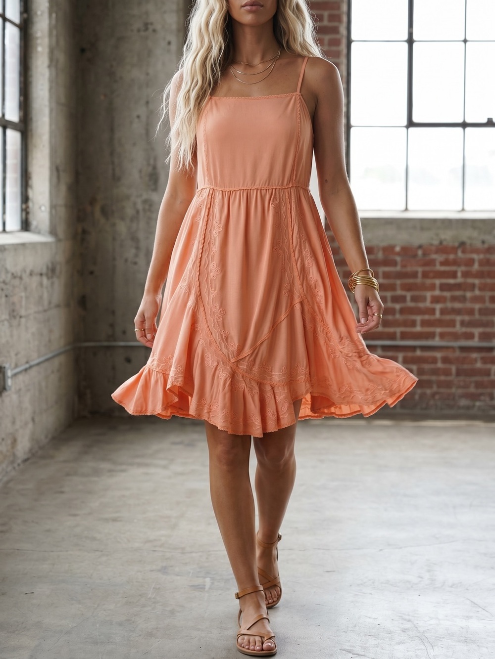 NWT POL Boho Embroidered Asymmetrical Coral Orange Dress - Picture 7 of 11
